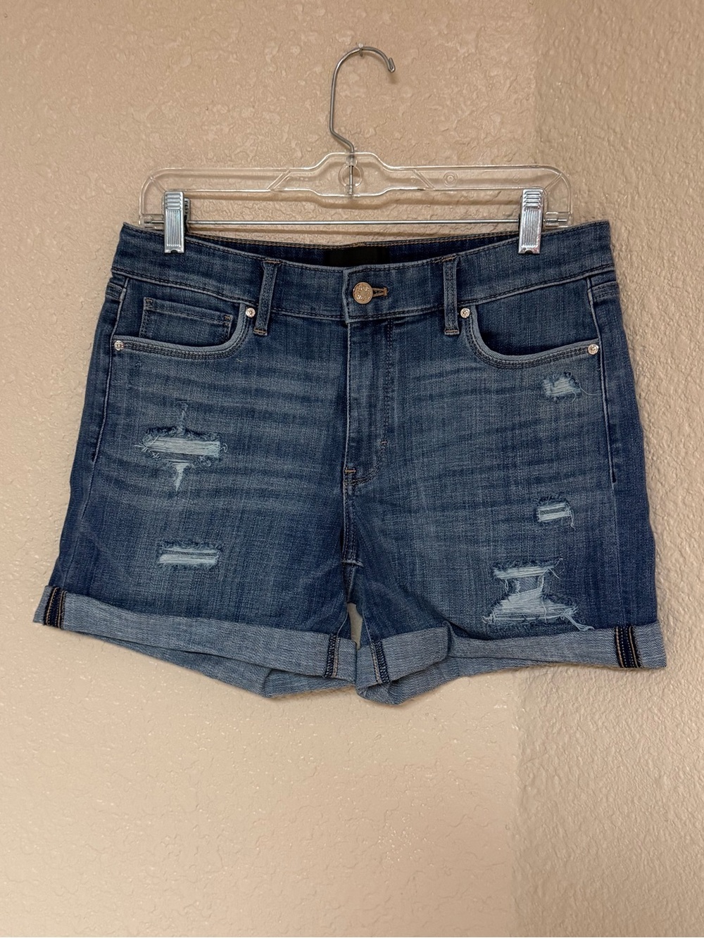 4/$20 White House Black Market Mid Rise Distressed Rolled-Hem Denim Shorts